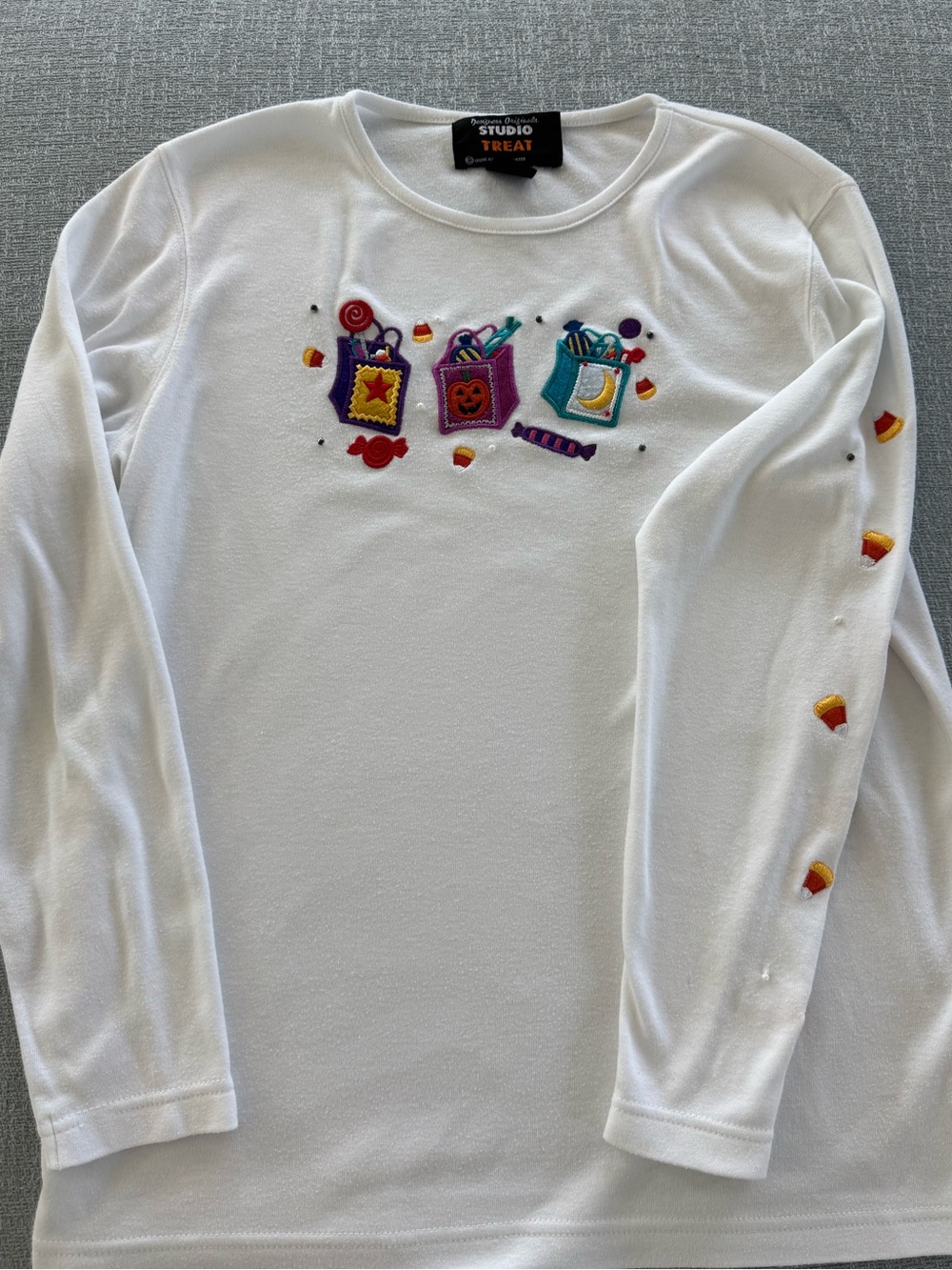 Vtg Designers Originals Halloween Candy Bags Embroidered Top White Small